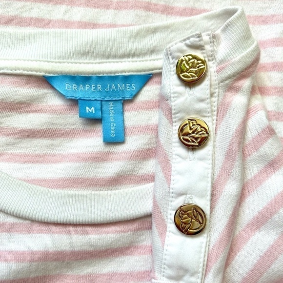 Draper James Tie Waist T-Shirt Dress in Light Pink Mariner Stripe Size Medium - Picture 14 of 16